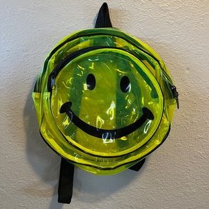 Neon Highlighter Green Smile Backpack Small Size Retro Style Streetwear